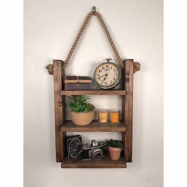 Rustic Wall Wood and Rope Ladder Shelf