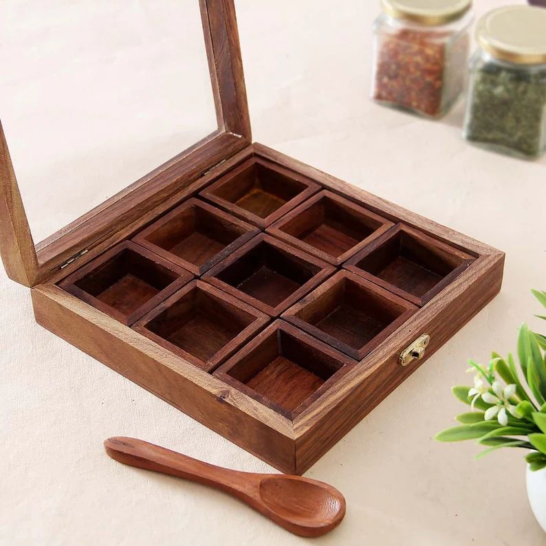 The Traditional Kitchen Spice Box (Solid Wood with Glass Top)