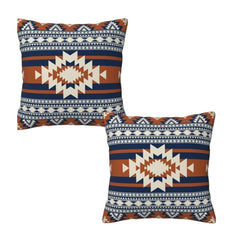 Blue Burnt Orange Pillow Case Pack of 2