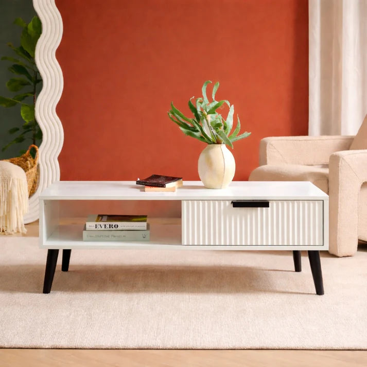 GrandVista Solid Wood Coffee Table with Drawer &amp; Open Shelf Storage