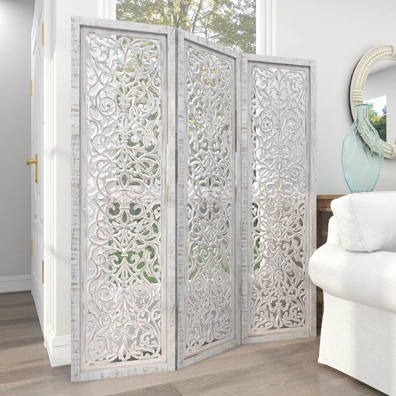 Allium Hinged Foldable Floral Partition Room Divider Screen