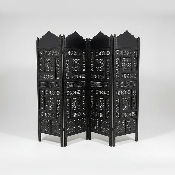 Ebony Intricate Carved Openwork Black Partition Jaali