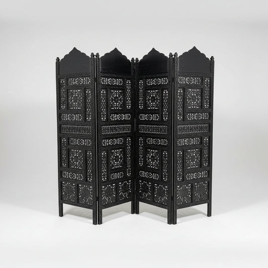 Ebony Intricate Carved Openwork Black Partition Jaali