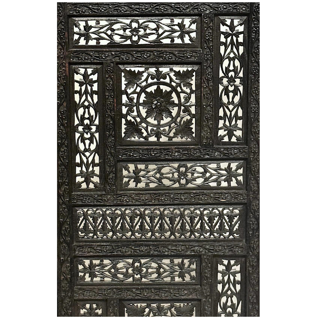 Ebony Intricate Carved Openwork Black Partition Jaali