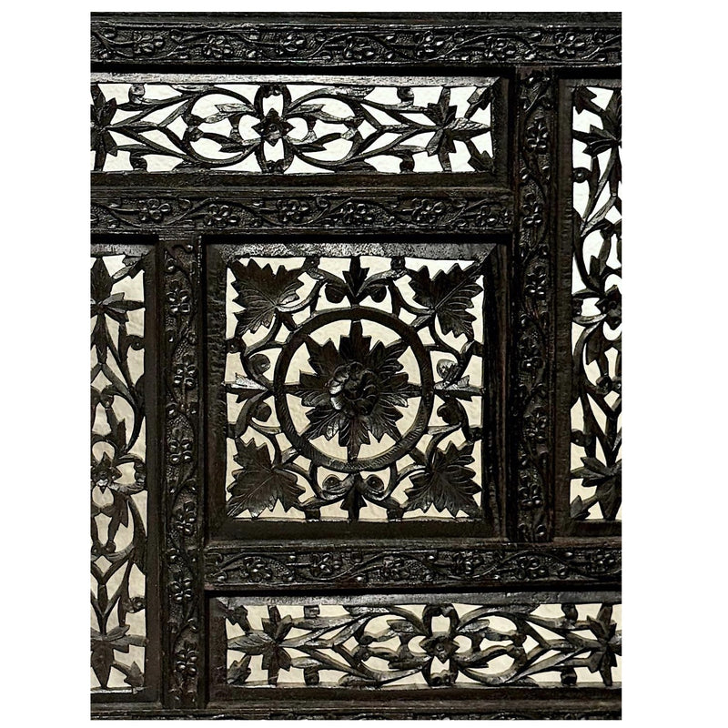 Ebony Intricate Carved Openwork Black Partition Jaali