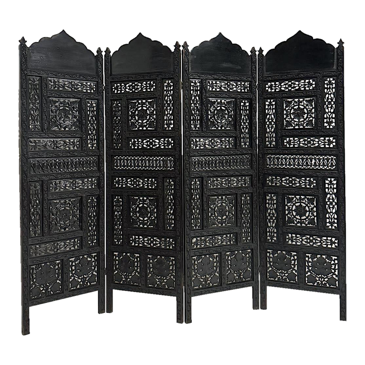 Ebony Intricate Carved Openwork Black Partition Jaali