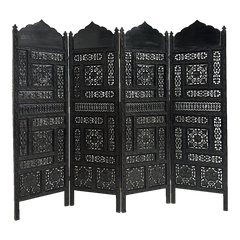Ebony Intricate Carved Openwork Black Partition Jaali