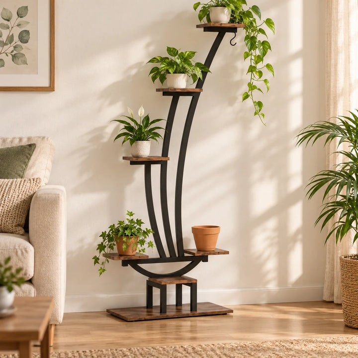 ARA Half MDF4004 curved plant rack against a living room wall