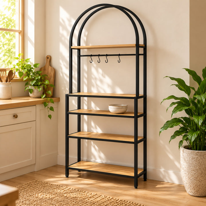 Arcadia bakers rack concept alternate view with natural greenery and warm kitchen styling