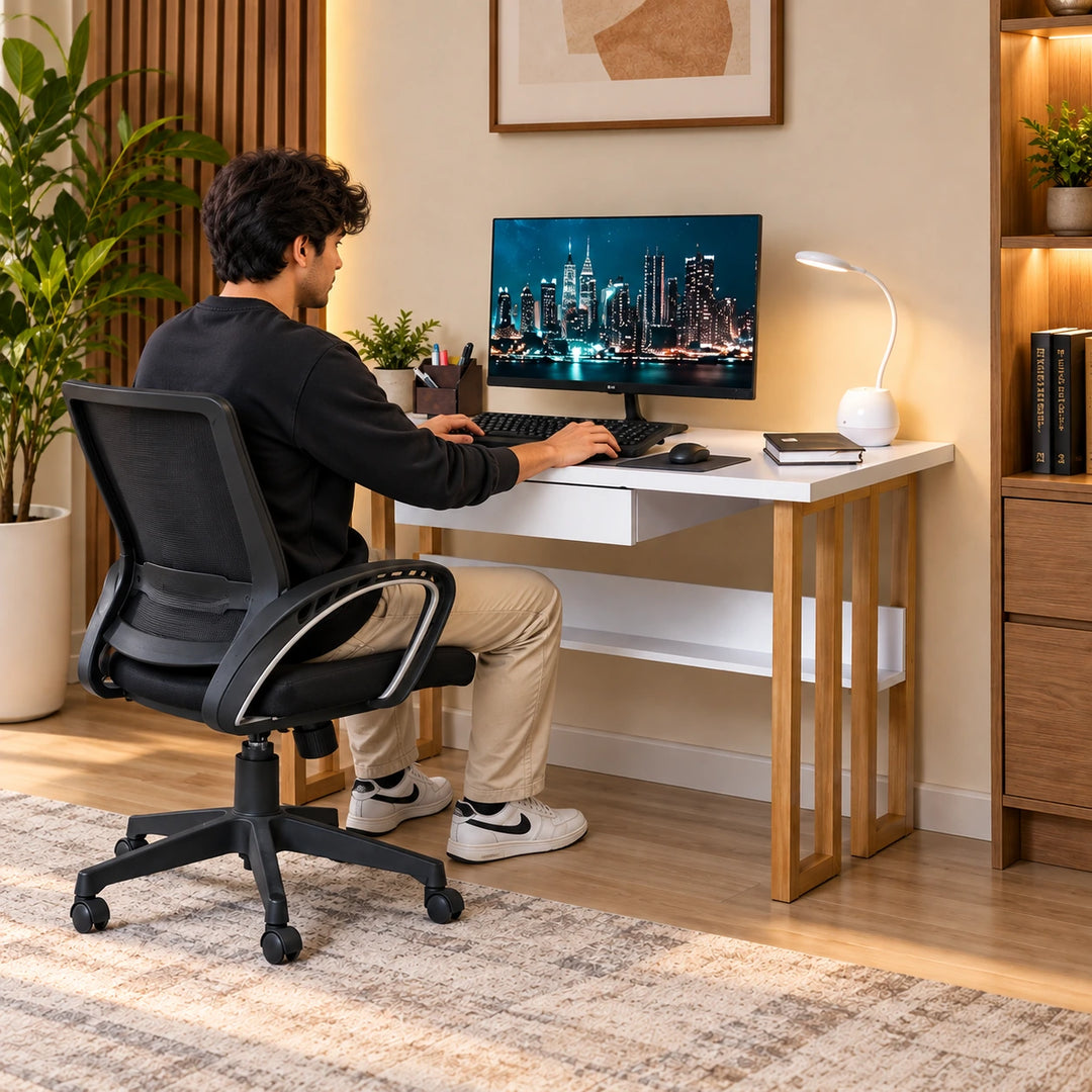 Assault Gold Rectangular Home Office Work Computer Desk Drawer Table