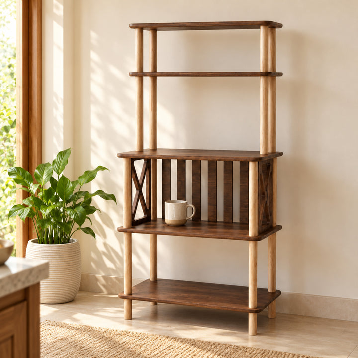 Baristo kitchen organizer concept shown with natural greenery in warm kitchen setting