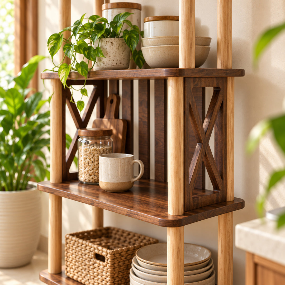 Baristo coffee station concept construction detail with natural greenery and warm kitchen styling