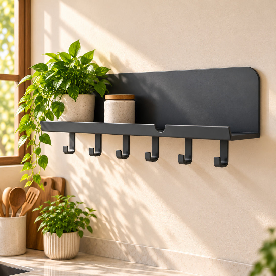 Brewmo coffee bar organizer concept alternate view with natural greenery and warm kitchen styling