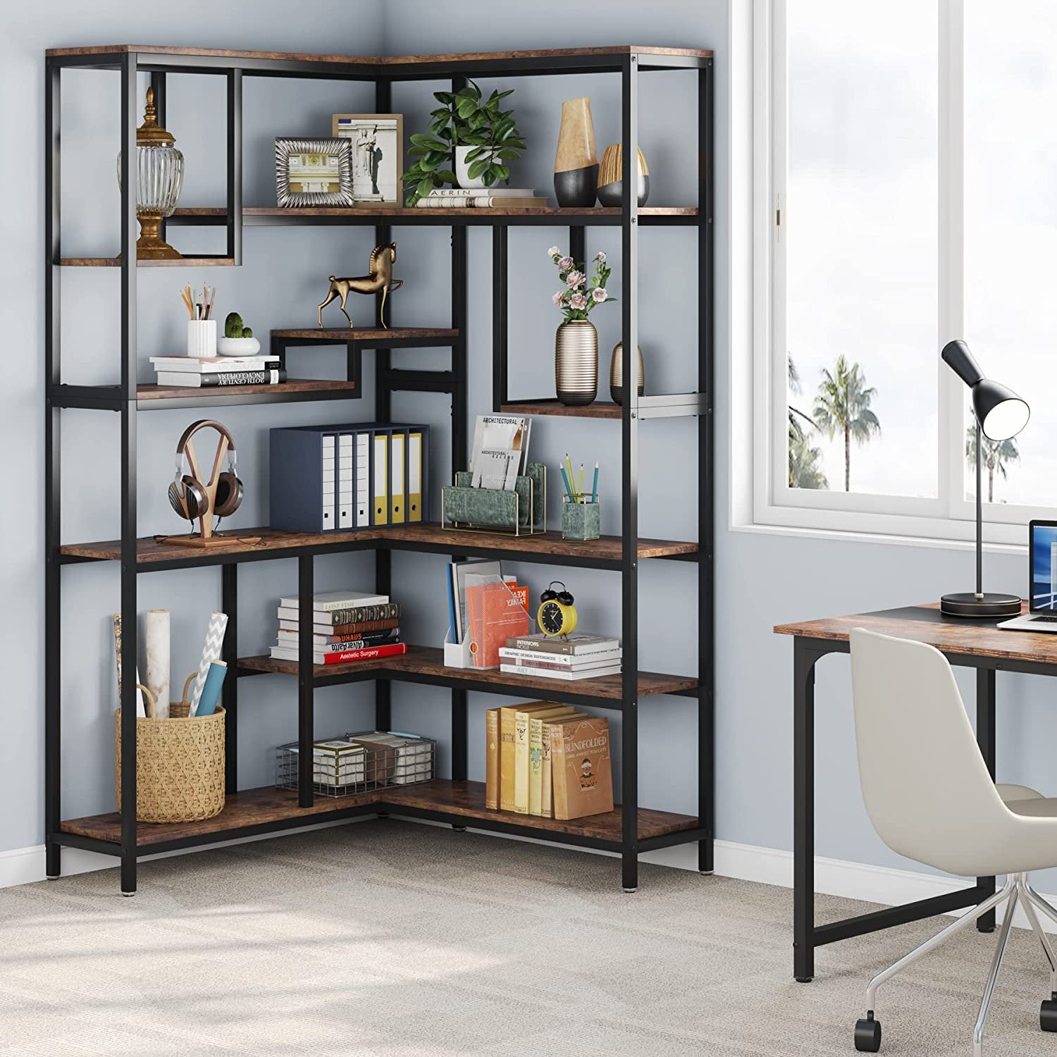 6 Shelf Sandine Corner Bookcase waseeh