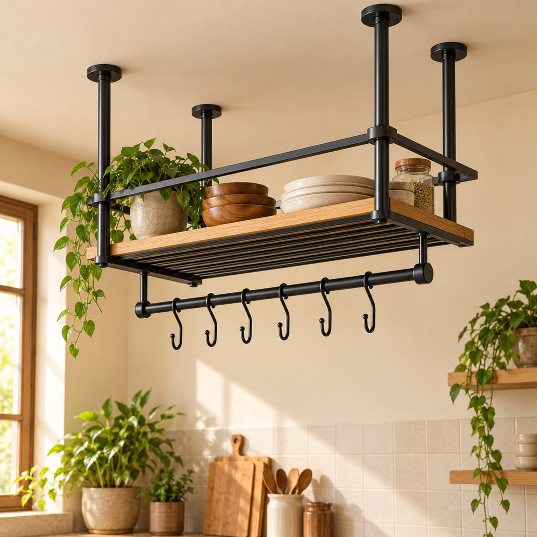 Celio kitchen organizer concept shown with natural greenery in warm kitchen setting