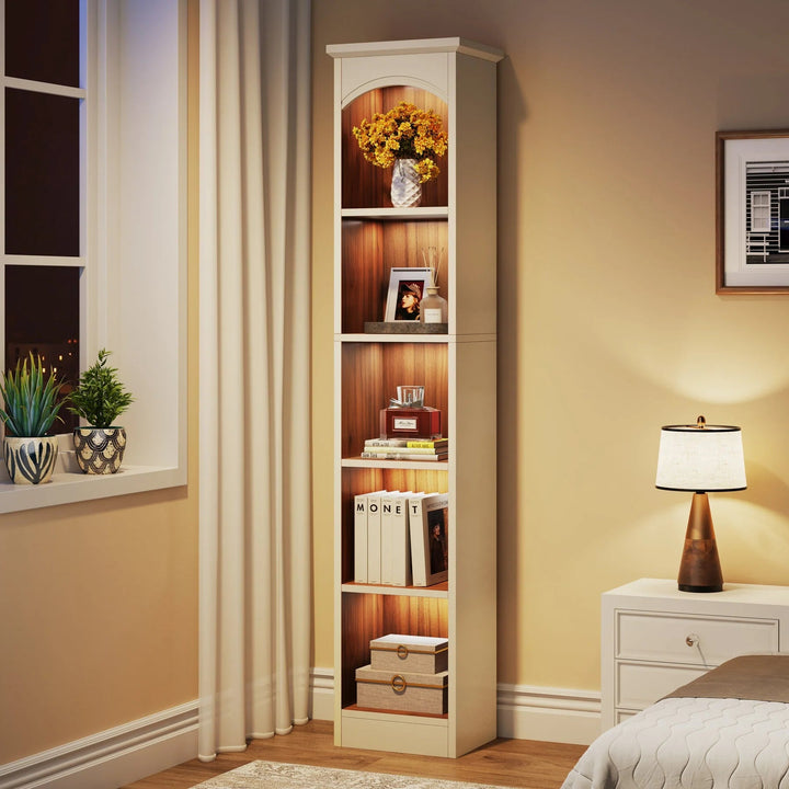 Cubarzi Narrow Bookcase 5-Tier Cube Bookshelf Display Rack with Storage | Furniture | Waseeh Pakistan