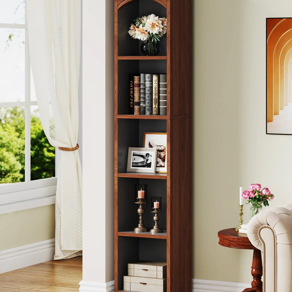 Cubarzi Narrow Bookcase 5-Tier Cube Bookshelf Display Rack with Storage | Furniture | Waseeh Pakistan