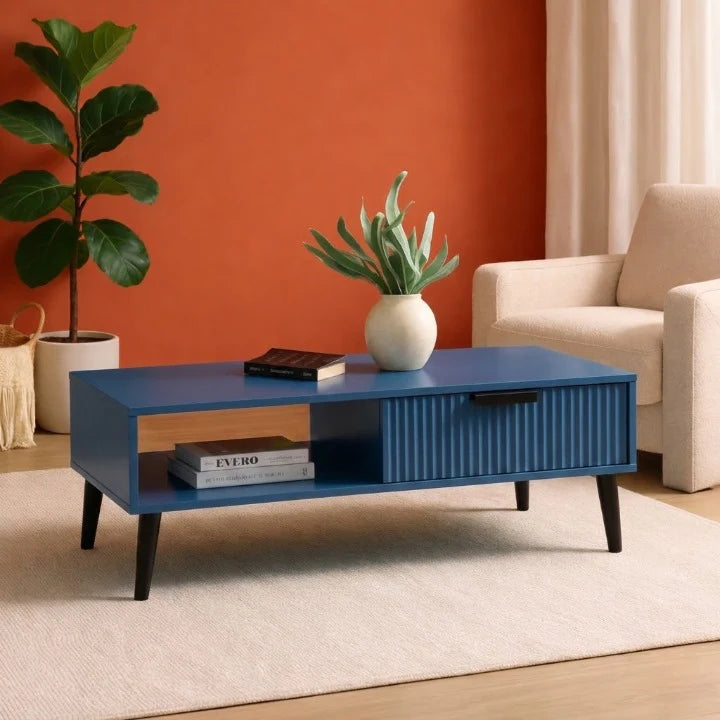 GrandVista Solid Wood Coffee Table with Drawer &amp; Open Shelf Storage