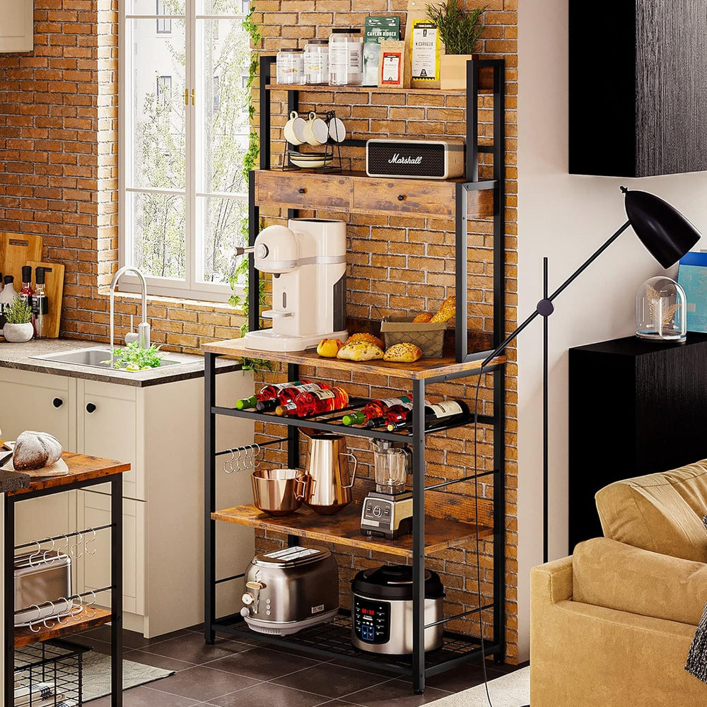 Doku Kitchen Microwave Storage Drawers Bakers Rack With Hooks | Furniture | Waseeh Pakistan