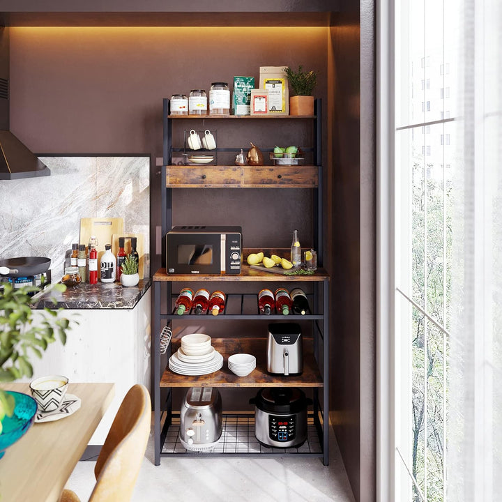 Doku Kitchen Microwave Storage Drawers Bakers Rack With Hooks | Furniture | Waseeh Pakistan