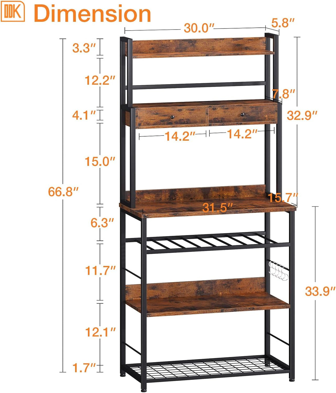 Doku Kitchen Microwave Storage Drawers Bakers Rack With Hooks | Furniture | Waseeh Pakistan
