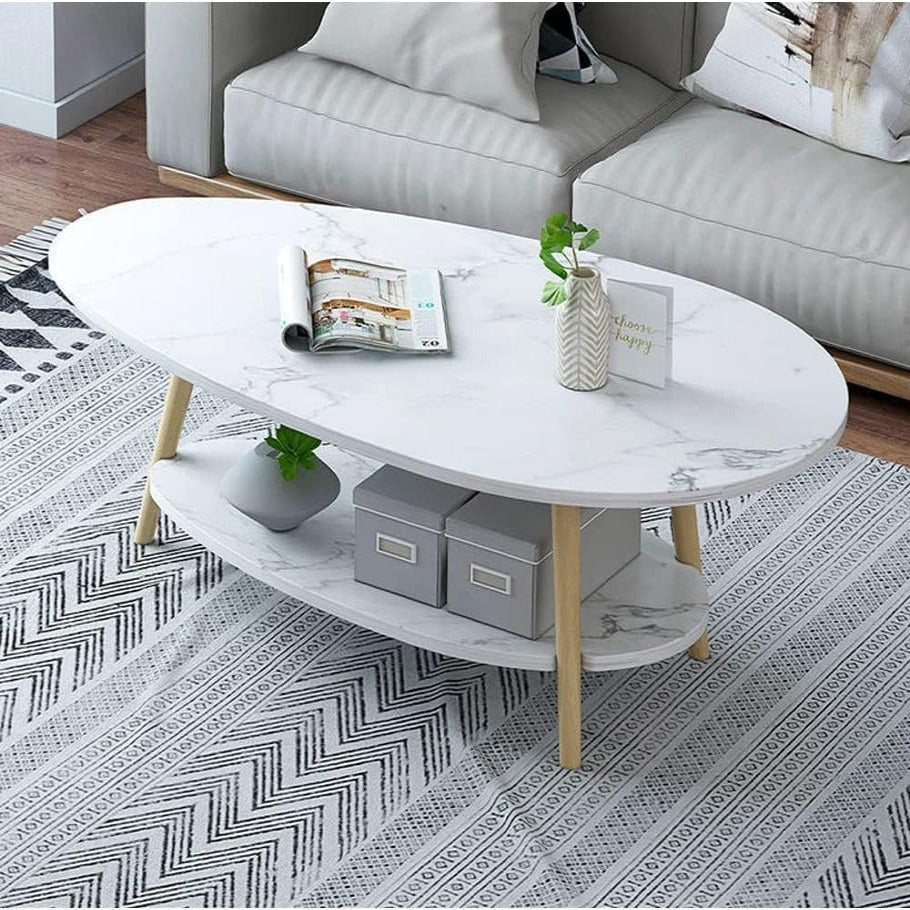 DUSALA Coffee Table-Oval Wood Coffee Table with Open Shelving | Furniture | Waseeh Pakistan