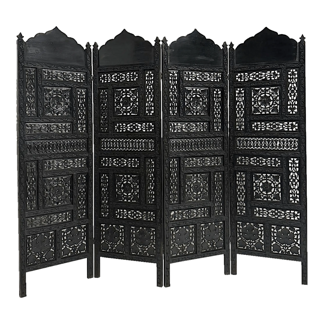 Ebony Intricate Carved Openwork Black Partition Jaali | Furniture | Waseeh Pakistan