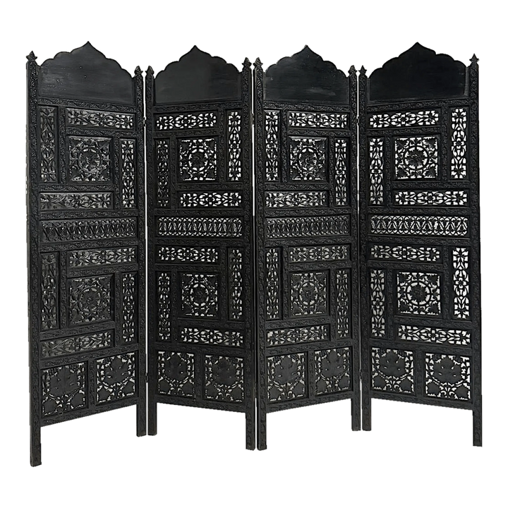 Ebony Intricate Carved Openwork Black Partition Jaali | Furniture | Waseeh Pakistan