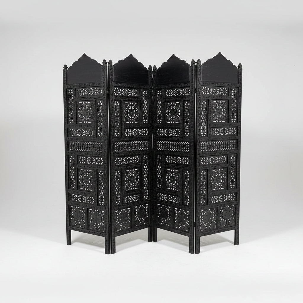 Ebony Intricate Carved Openwork Black Partition Jaali | Furniture | Waseeh Pakistan