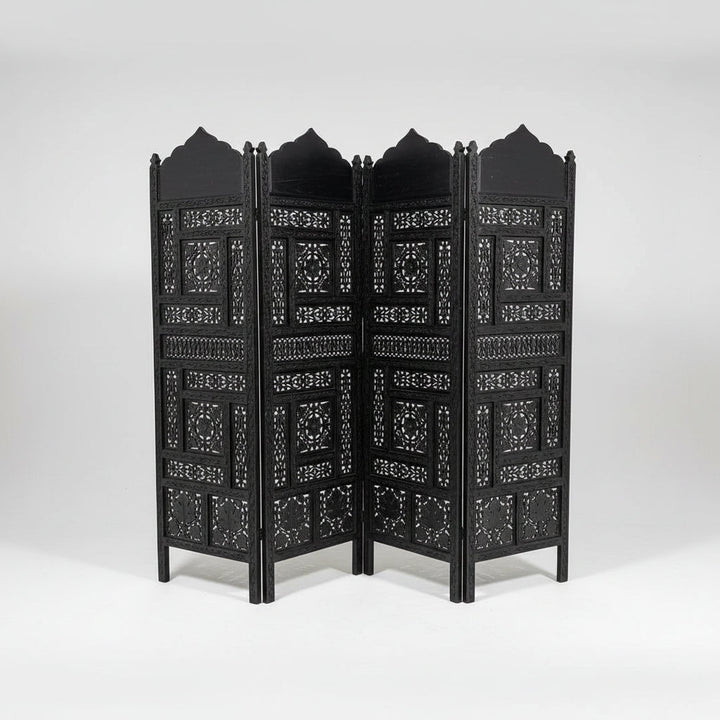 Ebony Intricate Carved Openwork Black Partition Jaali | Furniture | Waseeh Pakistan