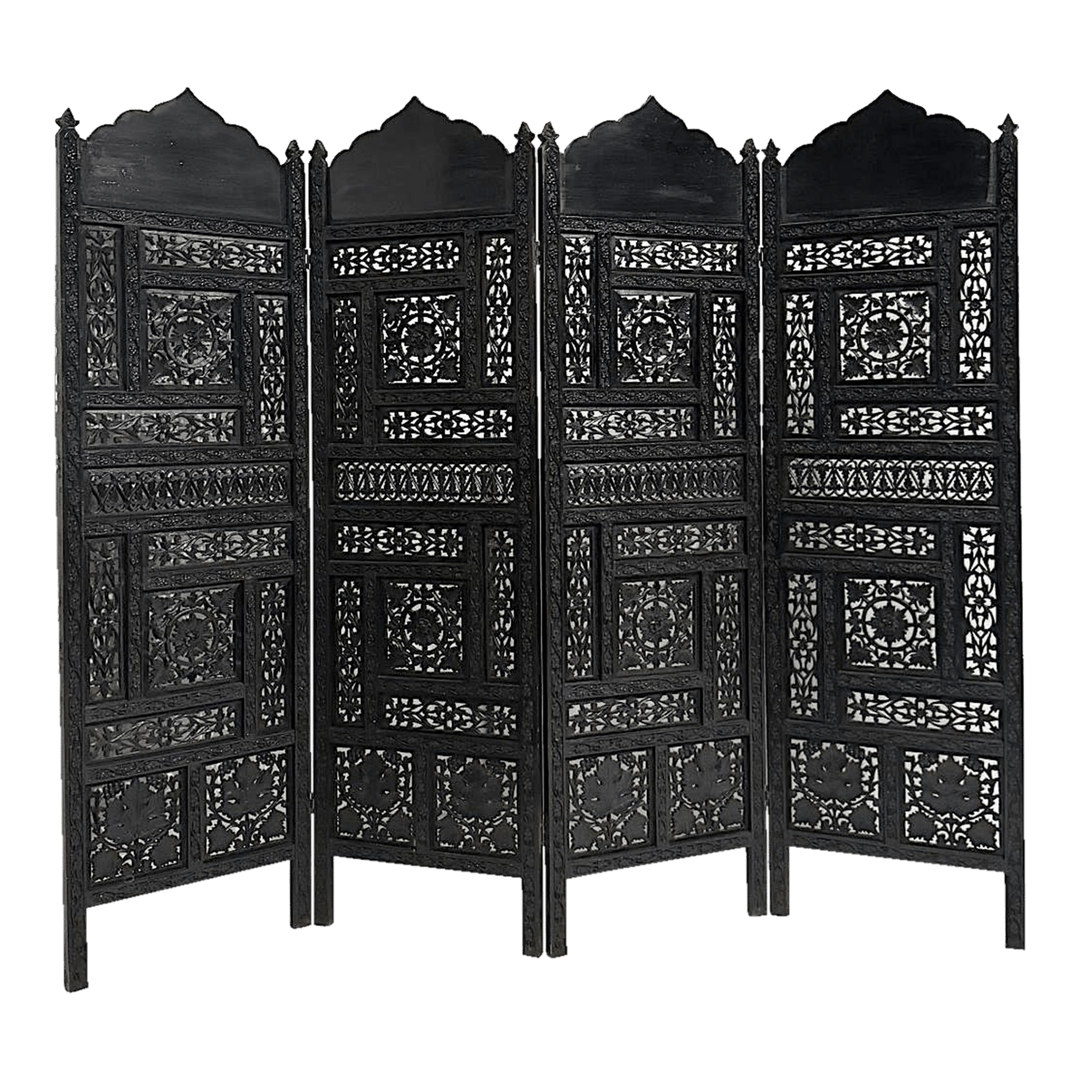 Ebony Intricate Carved Openwork Black Partition Jaali | Furniture | Waseeh Pakistan