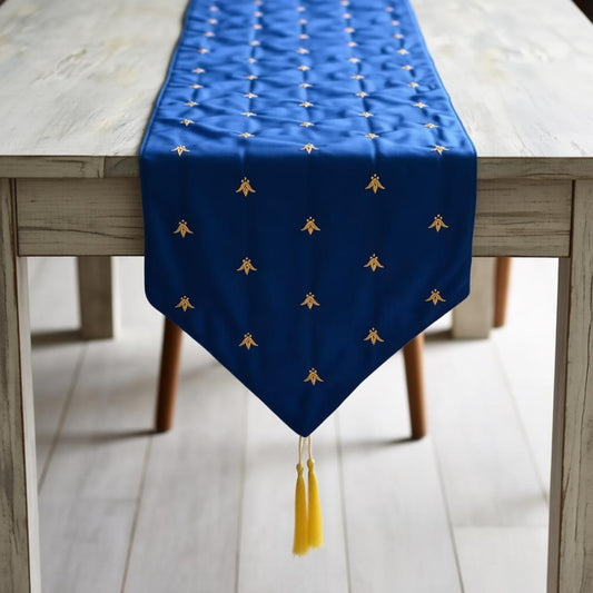 Royal Blue Embroidered Velvet Table Runner