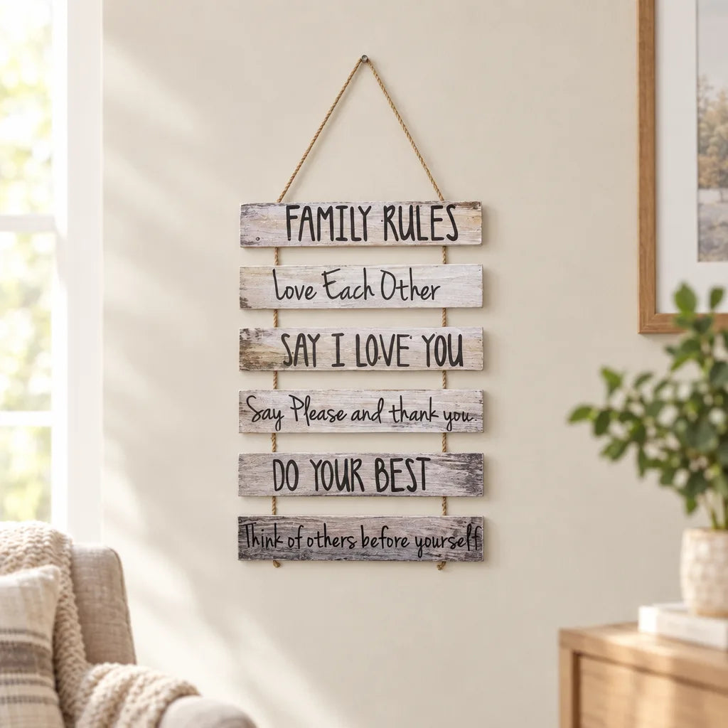 Family Rules rustic wooden wall decor
