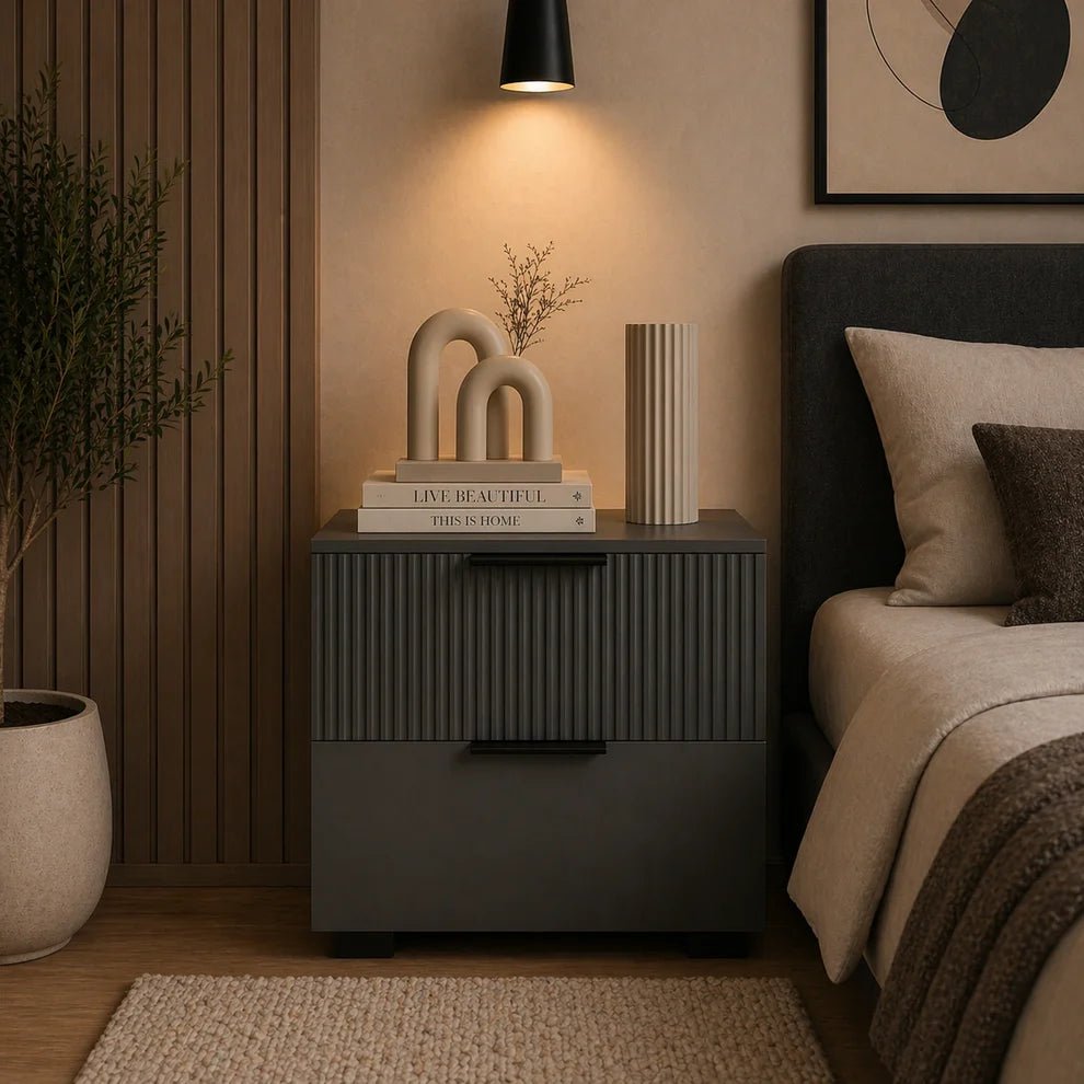 Fluted Craves Bedside Drawers Table | Furniture | Waseeh Pakistan