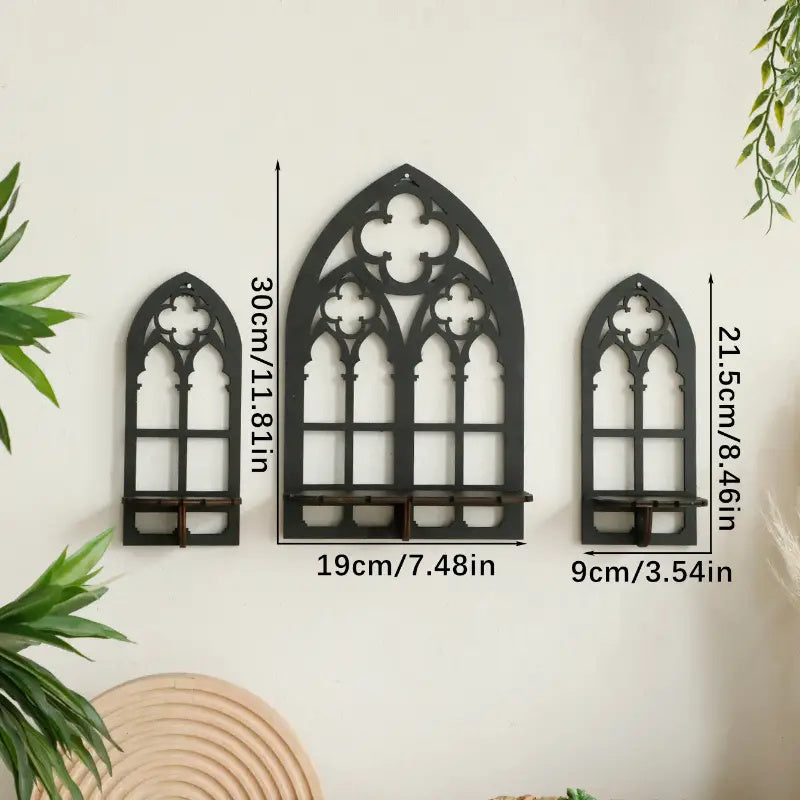 Gothic Wooden Hanging Bracket Wall Storage Shelves (Set of 3)