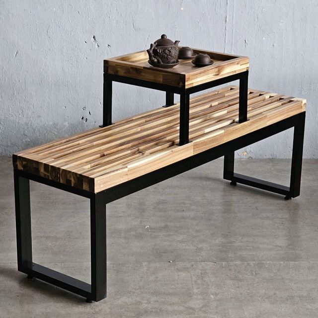 Vatoroi Long Sturdy Indoor Lawn Garden Bench with Tea Table