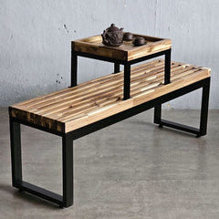 Vatoroi Long Sturdy Indoor Lawn Garden Bench with Tea Table