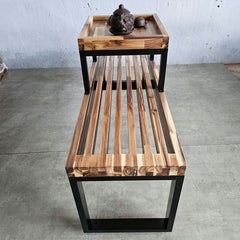 Vatoroi Long Sturdy Indoor Lawn Garden Bench with Tea Table