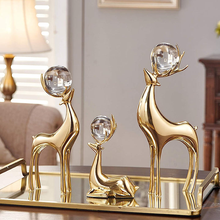 Golden Statue Deer Pearl Sculpture Decor (3pcs) | Home Décor | Waseeh Pakistan