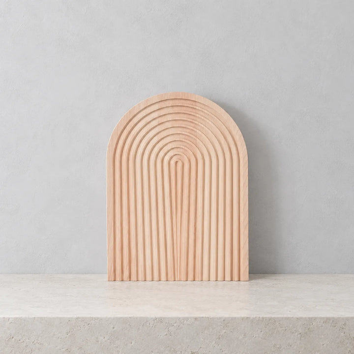 Single Groove In wooden decorative tray, style A, on a neutral shelf