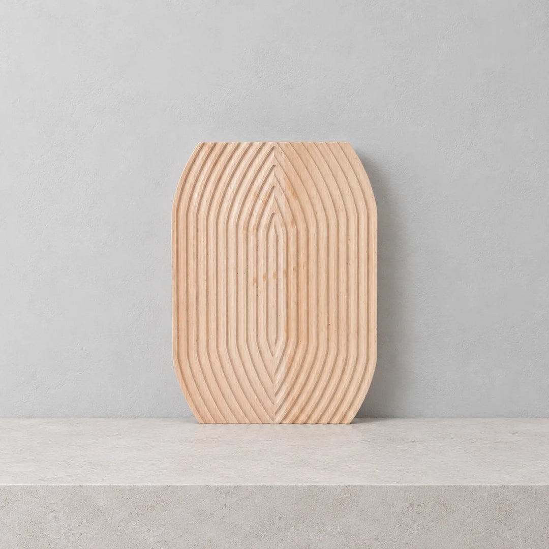 Single Groove In wooden decorative tray, style B, on a neutral shelf