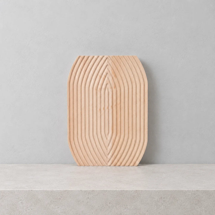 Single Groove In wooden decorative tray, style B, on a neutral shelf