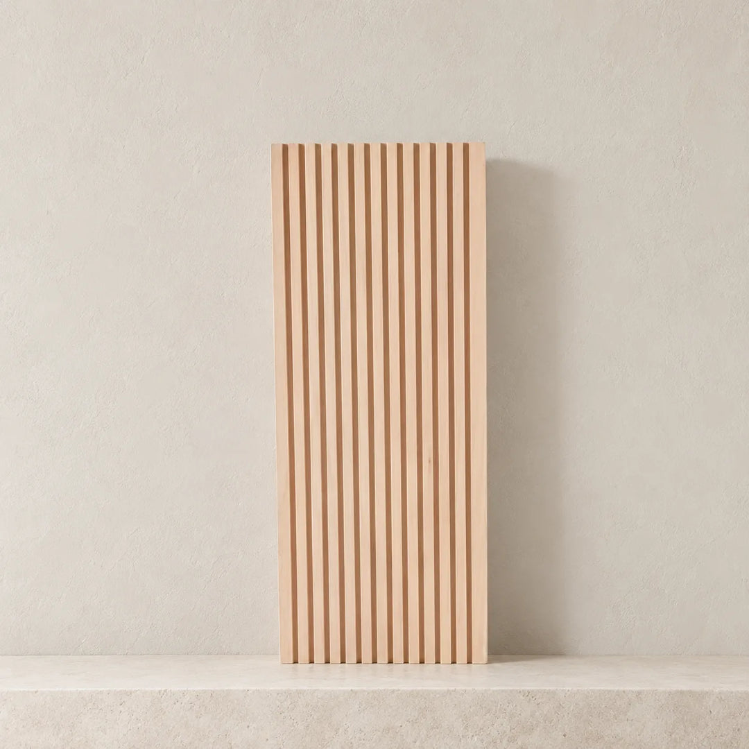 Single Groove In wooden decorative tray, style D, on a neutral shelf