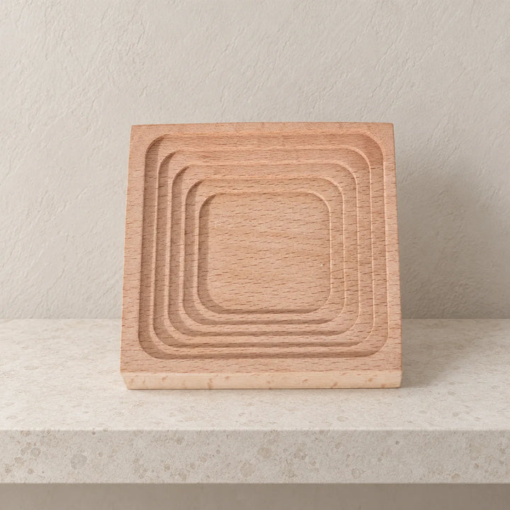 Single Groove In wooden decorative tray, style F, on a neutral shelf