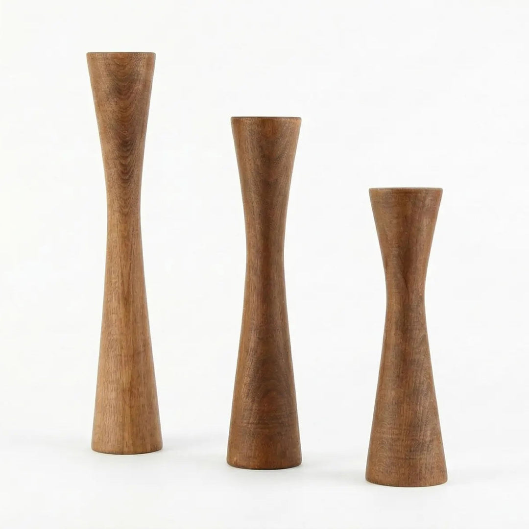 Triolaa Living Lounge Table Wooden Candle Holder Stand (Set of 3)