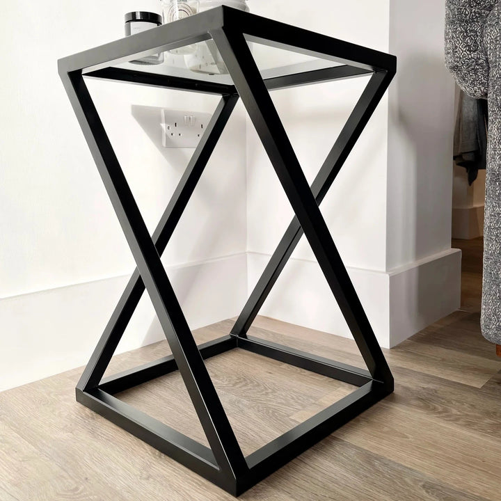 Twisted Lounge Table Living Room Glass Matte Black Side Table