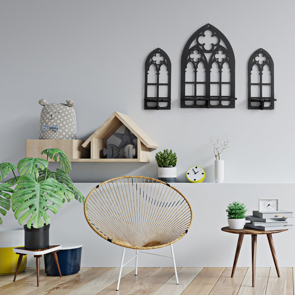 Gothic Wooden Hanging Bracket Wall Storage Shelves (Set of 3)