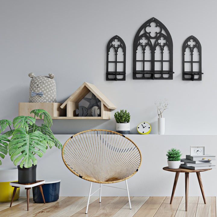 Gothic Wooden Hanging Bracket Wall Storage Shelves (Set of 3)