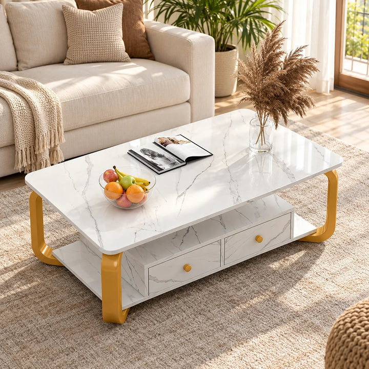 Luxury Floor white drawers coffee table in a sunlit living room