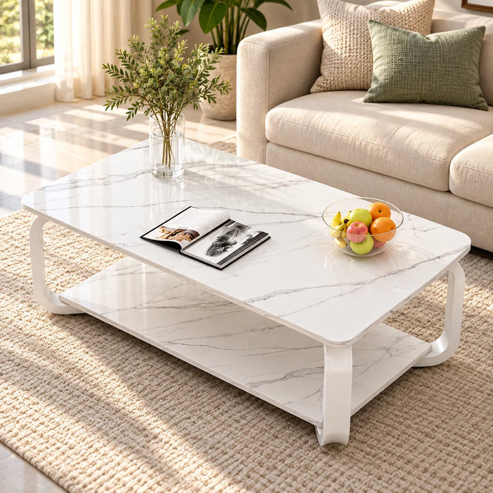 Luxury Floor white open coffee table in a sunlit living room